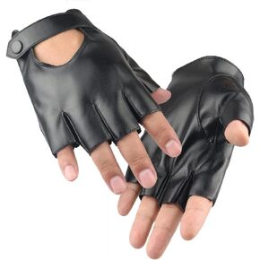 Long Keeper Fingerless Leather Gloves for Women Men Half Finger Cycling Driving Motorcycle Black Unlined Gloves (Men)