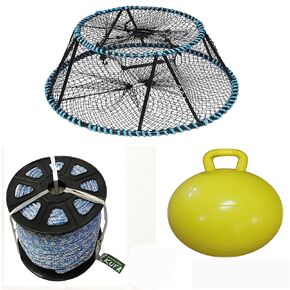 KUFA Sports Tower Style Prawn Trap with 400' Rope, Yellow Float and Vented Bait Jar Combo (CT130+SL4+F15Y)