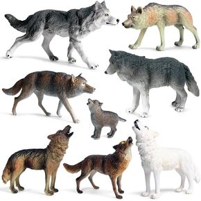 EOIVSH 8Pcs Wolf Figures - Forest Animal Wolf Toy Figurines - Plastic Jungle Woodland Animal Figurines for Kids 3-5 6-12