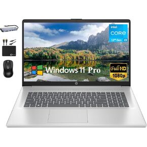HP 2024 Essential 17.3"" FHD Business Laptop Computer, Intel Core i3-1215U (6-Core), 16GB RAM, 1TB PCIe SSD, Fullsize Keyboard, Webcam, Wi-Fi, HDMI, Windows 11 Pro +MarxsolAccessory, Natural Silver