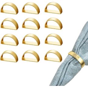Gold Napkin Rings Set of 12, Easter Napkin Rings Circle Napkin Buckles Holder for Wedding Reception Semicircle Metal Napkin Ring Holders for Dinner Parties, Banquet, Christmas