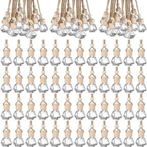 210Pcs 8ml Hanging Car Air Freshener Diffuser Empty Clear Glass Essential Diffuser Oil Aromatherapy Fragrance Perfume Pendant Glass Vials with Wooden Caps Hanging String Car Diffuser Bottles