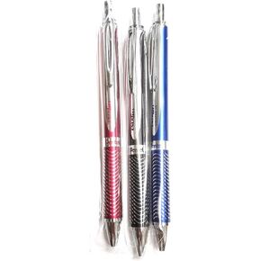 (3) قلم جل سائل قابل للسحب من Pentel Energel Alloy، (0.7 مم) خط متوسط، أسطوانة زرقاء داكنة، أسطوانة حمراء، أسطوانة سوداء، عبوة واحدة من الحبر الأسود