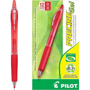 Pilot, Precise BeGreen, Refillable & Retractable Gel Roller Pens, Fine Point 0.7 mm, Black, Pack of 12