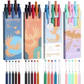 10 Assorted Color Retractable Gel Ink Pens, 0.5mm Fine Point Quick Dry , Unique Vintage Color Pen For Journaling, Drawing, Doodling, and Notetaking (Vintage)