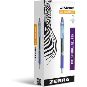 Zebra Jimnie Gel Pen, Stick, Medium 0.7 mm, Blue Ink, Smoke Barrel, 12/Pack