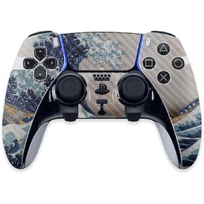 MightySkins Carbon Fiber Skin Compatible with PS5 DualSense Edge Controller - Great Wave of Kanagawa Protective, Durable Textured Carbon Fiber Finish Easy to Apply and Change Styles Made in The USA