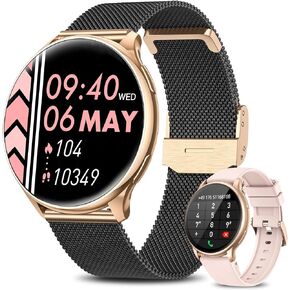 Smart Watches for Women (Answer/Make Calls), 1.32" Fitness Tracker Watch with Heart Rate/Blood Pressure/SpO2/Sleep Monitor, IP68 Waterproof Smart Watch for Android Phones and iPhone - Rose Gold Black in Saudi Arabia
