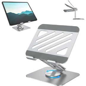 Tablet Stand, Metal Carbon Steel Tablet Stand,Stable and 360° Rotatable Base, Adjustable Tablet Holder for Drawing, Compatible with iPad4/3/2/Mini/Pro/Air More (Silver)