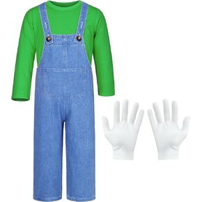 Plumber Costume for kids Shirt overalls glove boys Halloween Party Cosplay 2-10 Years