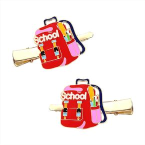 Back to School Hair Clips, Cute Schoolbag Book Hair Clips School Bus Hairpins, Fun Hair Accessories for Teachers and Students (2Pairs Apple, School Bus)