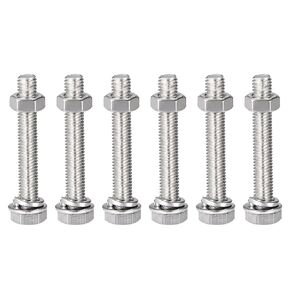 uxcell M8 x 100mm Hex Head Screws Bolts, Nuts, Flat & Lock Washers Kits, 304 Stainless Steel Fully Thread Hexagon Bolts 6 Sets