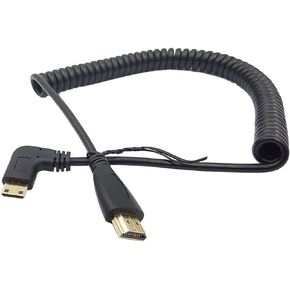 SinLoon Angle 90 Degree Right Mini HDMI to HDMI, Right Angled Mini-HDMI Male to HDMI Male Gold Plated Converter Adapter Coiled Spiral Cable,Support 3D, 1080P,1.5~10 Feet（90Mini-HDMI Right）