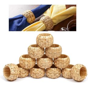 Natural Rattan Decorative Napkin Rings Set of 12, Serviette Napkin Rings Bulk for Party Decoration, Table Top Décor for Dinning Table, Everyday, Christmas, Easter Family Gatherings