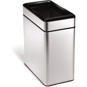 simplehuman 10 Liter / 2.6 Gallon Profile Open Trash Can, Brushed Stainless Steel