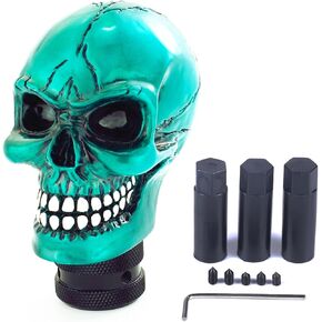 مقابض Arenbel Skull Shifter اليدوية ومقبض ذراع رافعة السيارة يناسب معظم المركبات اليدوية الأوتوماتيكية، أزرق