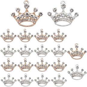 Crown Shape Dangle Charms Gold Silver Alloy Lovely Queen Crown Pendants with Rhinestone Craft Supplies 20Pcs for DIY Necklace Earrings Jewelry Making Valentine's Gifts