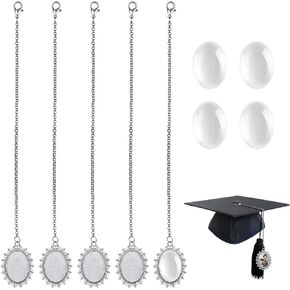 LUTER 5pcs 2023 Graduation Cap Tassel Single Photo Frame Photo Memorial Photo Charms for DIY Memorial Photo (Silver)