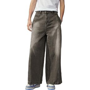 Verdusa Men's Zipper Fly Wide Leg Jeans High Waist Loose Denim Long Pants with Pocket