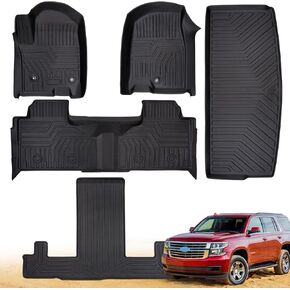 for GMC Yukon Floor Mats 2021-2023 2024, for Chevy Tahoe Floor Mats Fit All-Weather Floor Mats & Cargo Liner Heavy Duty TPE for Chevrolet Tahoe Accessories Only Fit for 2-Row Bucket Seats