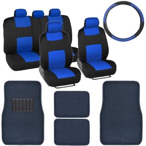 BDK Front & Rear Combo Set of 4 Piece Auto Carpet Floor Mats with PolyPro Car Seat Covers & Steering Wheel Cover, Fits Most for Car Truck Van SUV, Colorful Design Interior Car Accessories in Saudi Arabia