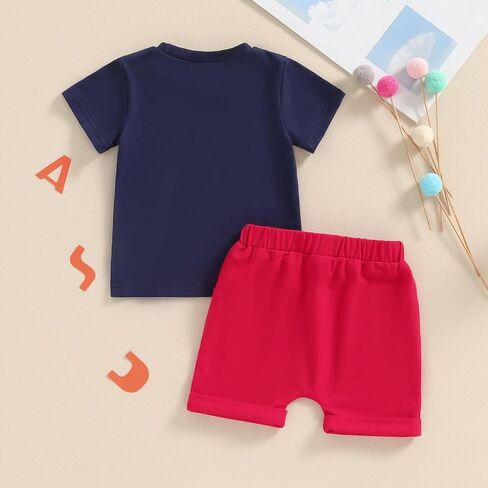 My First 4th of July Baby Boy Outfit Toddler Dinosaur Print Short Sleeve Shirt and Shorts Set Summer Clothes in Saudi Arabia