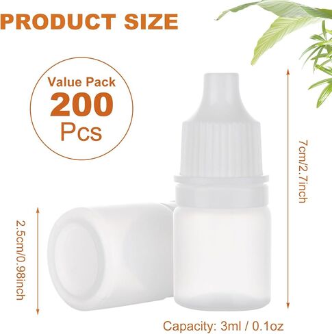 200Pcs 3ML Plastic Dropper Bottle with Caps Empty Eye Dropper Bottle Clear Essential Oil Bottle Mini Squeeze Bottles Bulk Squeezable Ear Drop Bottle Travel Size Small Bottles for Liquids Paint in Saudi Arabia