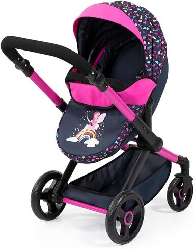 Bayer Design Dolls: Pram Xeo: Shapes Navy & Pink - Matching Handbag, Adjustable Handle, for Dolls Up to 20", Ages 3+ in Kuwait