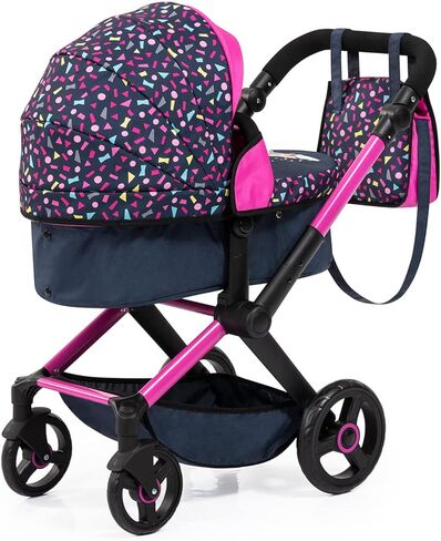 Bayer Design Dolls: Pram Xeo: Shapes Navy & Pink - Matching Handbag, Adjustable Handle, for Dolls Up to 20", Ages 3+ in Kuwait