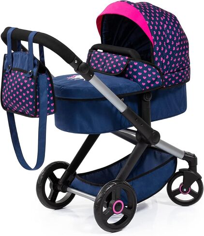 Bayer Design Dolls: Pram Xeo: Shapes Navy & Pink - Matching Handbag, Adjustable Handle, for Dolls Up to 20", Ages 3+ in Saudi Arabia