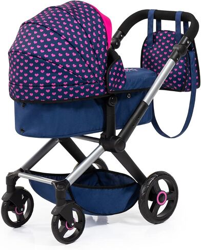 Bayer Design Dolls: Pram Xeo: Shapes Navy & Pink - Matching Handbag, Adjustable Handle, for Dolls Up to 20", Ages 3+ in Saudi Arabia