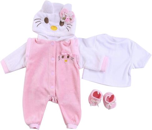 ملابس دمى تولد من جديد مقاس 22 بوصة لدمية الأطفال البنات مقاس 20-23 بوصة ملابس دمى أطفال حديثي الولادة أطقم ملابس على شكل قطة وردية in Kuwait