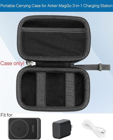 RAIACE Hard Travel Storage Case for Anker MagGo 3-in-1 Charging Station, Built-in Mesh Pocket for Cables or Accessories. (case only). - Black in Saudi Arabia