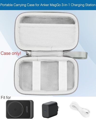 RAIACE Hard Travel Storage Case for Anker MagGo 3-in-1 Charging Station, Built-in Mesh Pocket for Cables or Accessories. (case only). - Black in Saudi Arabia