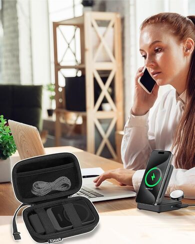 RAIACE Hard Travel Storage Case for Anker MagGo 3-in-1 Charging Station, Built-in Mesh Pocket for Cables or Accessories. (case only). - Black in Saudi Arabia