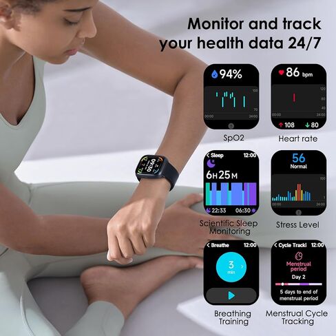 Smart Watch, 1.83" Touch Screen Smartwatch with Alexa Built-in IP68 Waterproof, Pedometer,Fitness Tracker with 100 Sports Modes Heart Rate/SpO2/Stress/Sleep Monitor for Men and Women in Saudi Arabia
