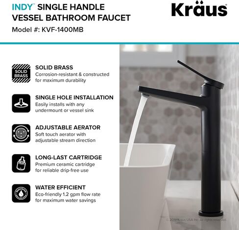 KRAUS Indy Single Handle Vessel Bathroom Faucet in Brushed Gold, KVF-1400BG (2 Pack) in Saudi Arabia