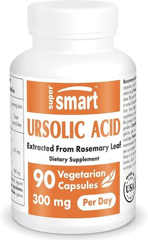 Supersmart - Ursolic Acid 300mg per Day (25% Purity) - Muscle Mass & Strength - Skin Health Support - UA Supplement - Rosemary Leaf Extract | Non-GMO & Gluten Free - 90 Vegetarian Capsules in Saudi Arabia