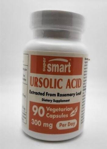 Supersmart - Ursolic Acid 300mg per Day (25% Purity) - Muscle Mass & Strength - Skin Health Support - UA Supplement - Rosemary Leaf Extract | Non-GMO & Gluten Free - 90 Vegetarian Capsules in Saudi Arabia