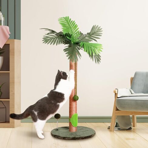 Cat Scratching Post 33" Tall Scratching Posts for Indoor Cats Adults with Sisal Rope, Dingling Balls and Spring Ball Cute Kitten Cat Tree Scratch Post in Saudi Arabia