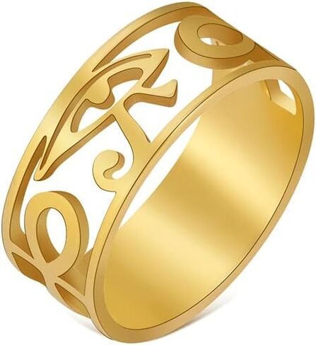 TEAMER Ancient Egypt Eye Of Horus Ring Stainless Steel Hollow Finger Rings Protection Lucky Amulet Jewelry for Women Girls in Saudi Arabia