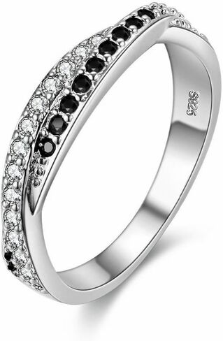 Uloveido Twisted Cross X Silver Plated CZ Crystal Eternity Rings Black and White Wedding Band Y022 in Saudi Arabia