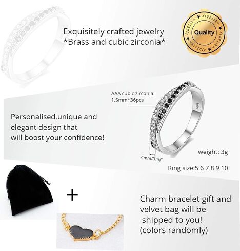 Uloveido Twisted Cross X Silver Plated CZ Crystal Eternity Rings Black and White Wedding Band Y022 in Saudi Arabia