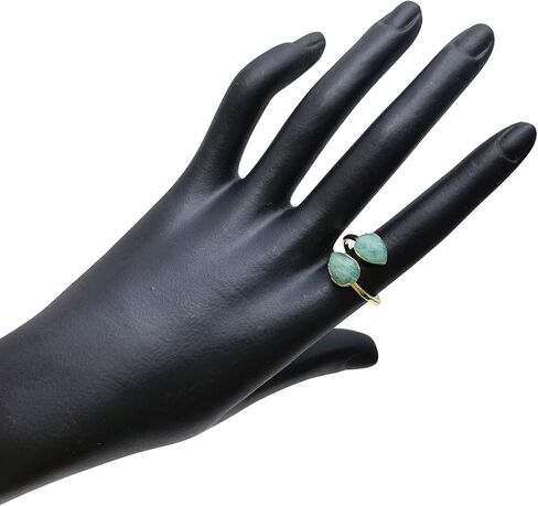 Amazonite Ring for Women, Double Gemstone Rings Gold, Natural blue Amazonite Ring Healing Crystal Teardrop Rings Spiritual, Adjustable Faceted Stone Rings for Girls in Kuwait