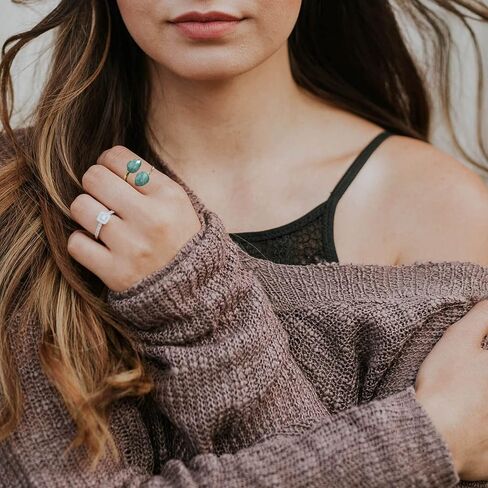 Amazonite Ring for Women, Double Gemstone Rings Gold, Natural blue Amazonite Ring Healing Crystal Teardrop Rings Spiritual, Adjustable Faceted Stone Rings for Girls in Kuwait