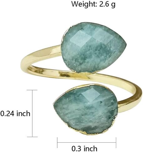 Amazonite Ring for Women, Double Gemstone Rings Gold, Natural blue Amazonite Ring Healing Crystal Teardrop Rings Spiritual, Adjustable Faceted Stone Rings for Girls in Kuwait