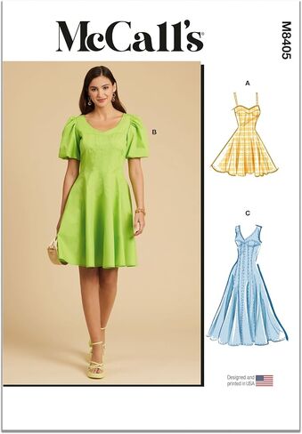 مجموعة أدوات خياطة فستان Fit and Flare من McCall's Misses، رمز التصميم M8405، المقاسات 18-20-22-24-26، متعدد الألوان in Saudi Arabia