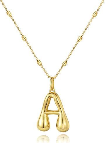 KissYan Bubble Letter Necklace,14K Gold Plated Balloon Initial Pendant with Bead Chain Dainty Jewelry Gift for Women Girls in Saudi Arabia