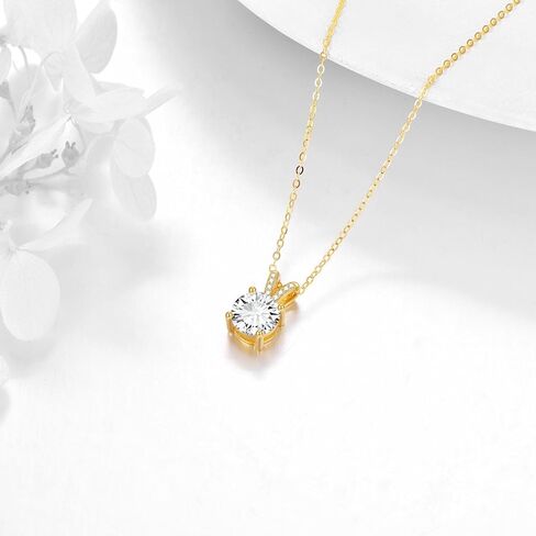 14K Solid Gold Moissanite Necklace for Women 1.5 CT EF Color Created Diamond Pendant Round/Teardrop/Heart Moissanite Pendant Diamond Solitaire Necklace Gift for Mother Mom Wife Girlfriend in Kuwait