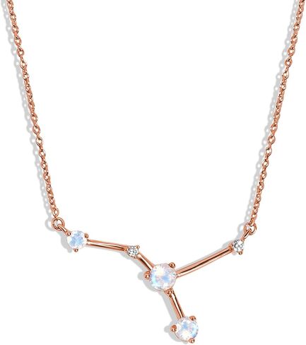 Moon Magic Moonstone Necklace - Zodiac Constellation / 925 Sterling Silver - 18k Rose Gold - Yellow Gold Zodiac Sign Necklaces for Women / Astrology & Horoscope Authentic Rainbow Crystal Moonstone Jewelry in Saudi Arabia